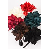 Headband Horseshoe Fancy Flower Dark Multi/DZ **Dark Multi** Bow-tie Size-4.5&quot;,2 Black,2 Burgundy,2 Brown,2 Huntergreen,2 Beige,2 Autumn Orange Color Asst,Hang Tag &amp; UPC Code,W Clear Box