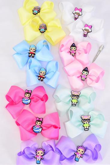 Hair Bow 24 pcs Cute LOL Doll Charm Pastel Grosgrain Bow-tie / 24 pcs Bow = Dozen  Size - 3" x 3", Alligator Clip , 2 White , 2 Baby Pink , 2 Lavender , 2 Blue , 2 Yellow , 1 Hot Pink , 1 Mint Green Color Asst , Clip Strip & UPC Code