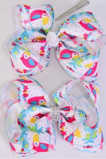 Hair Bow Jumbo Bird Cute Toucan Grosgrain Bow-tie / 12 pcs Bow = Dozen Toucan , Alligator Clip , Size - 6" x 5" Wide , 6 of each Pattern Asst , Clip Strip & UPC Code