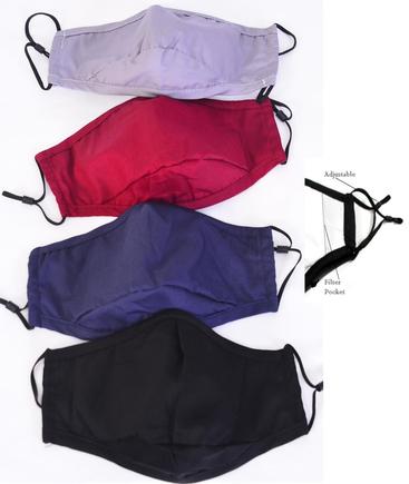 Face Mask , Washable , Reusable and Multi Layered Cloth Face Covering / 12 pcs = Dozen  Ear Loops , Personal Protection , Washable , Filter Pocket , Filter Not Included , Individual Ziploc Bag , 3 Of Each Color Asst