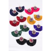Earrings Fringe Tassels Multi/DZ **Multi** Fish Hook,Size-3&quot;x 2.25&quot; Wide,2 Black,2 Fuchsia,2 Teal Blue,2 White, 2 Purple,1 Orange,1 Green Asst,Earring Card &amp; OPP Bag &amp; UPC Code