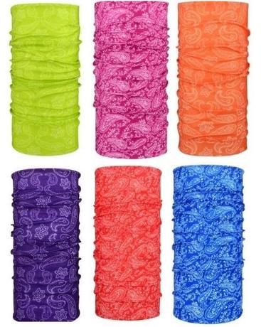 Neck Gaiter Multifunction Scarf Face Mask Bandana Paisley Multi / 12 pcs = Dozen Unisex , Size-20" x 9 1/2" Wide , 2 of each Pattern Asst , Hang tag & OPP bag & UPC Code