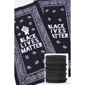 Multifunction Scarf Face Mask Black Lives Matter/DZ **Unisex** Size-20&quot; x 9 1/2&quot; Wide,6 Of Each Pattern Asst,Hang tag &amp; OPP bag &amp; UPC Code