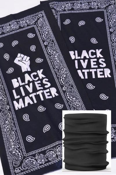 Neck Gaiter Multi function Scarf Face Mask Black Lives Matter / 12 pcs = Dozen  Unisex , Size - 20" x 9" Wide , 6 Of Each Pattern Asst , Hang tag & OPP bag & UPC Code