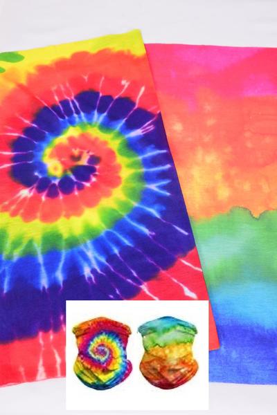 Neck Gaiter Multi function Scarf Face Mask Tiedye Gradient / 12 pcs = Dozen Unisex , Size - 20" x 9" Wide , 6 of each Pattern Asst , Hang tag & OPP bag & UPC Code