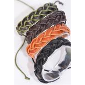 Bracelet Real Leather Hand Braided Fish Tail Adjustable/DZ **Unisex** Adjustable,4 of each Pattern Mix,Hang tag & OPP Bag & UPC Code