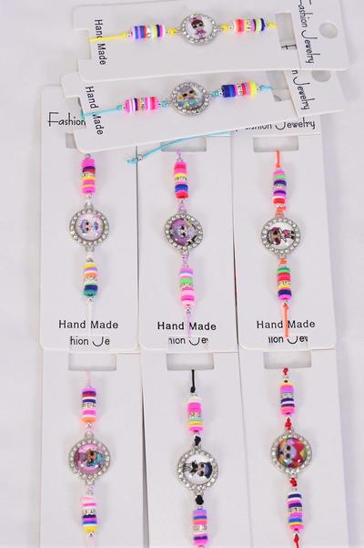 Bracelet LOL Doll Multi / 12 pcs = Dozen Pull-String , Adjustable , 12 Pattern Mix , Individual Hang Tag & OPP Bag & UPC Code