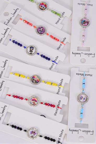 Bracelet Enamel LOL Doll Multi / 12 pcs = Dozen Pull-String , Adjustable , 12 Pattern Mix , Individual Hang Tag & OPP Bag & UPC Code