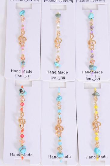 Bracelet Music Note Gold Semiprecious Stone / 12 pcs = Dozen   Pull-String , Adjustable , 12 Pattern Mix , Individual Hang tag & OPP Bag & UPC Code