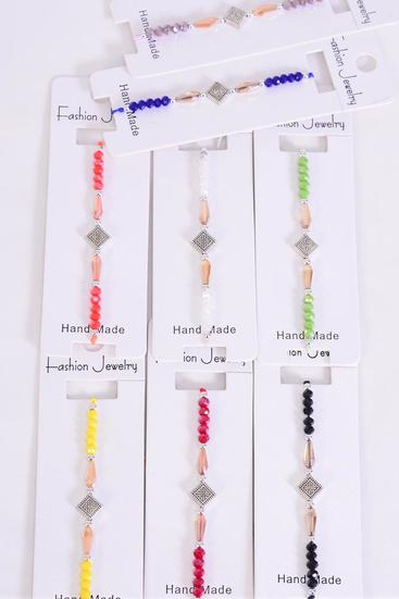 Bracelet Diamond Symmetrical Design  Crystal Multi / 12 pcs = Dozen  Pull-String , Adjustable , 2 White ,2 Black ,2 Red ,2 navy ,1 Yellow ,1 Purple ,1 Lime Green ,1 Orange Mix , Individual Hang tag & OPP Bag & UPC Code