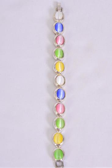 Bracelet Cateye Oval Pastel / 12 pcs = Dozen Pastel , Size - 7" Long , Display Card & OPP Bag & UPC Code          