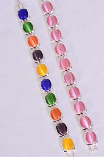 Bracelet Cateye Oblong / 12 pcs = Dozen Size - 7" Long , Display Card & OPP Bag & UPC Code , Choose Colours