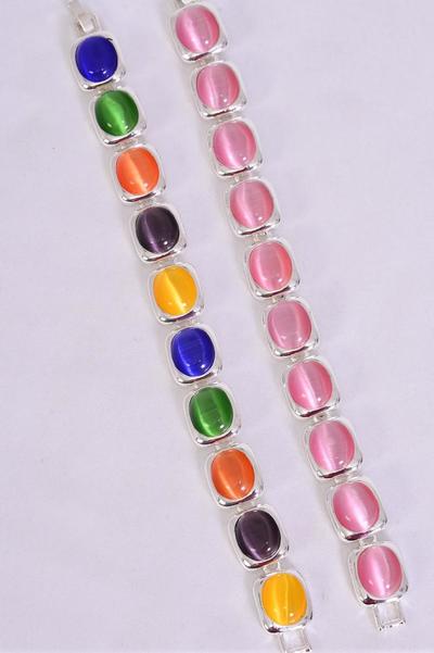 Bracelet Cateye Oblong / 12 pcs = Dozen Size - 7" Long , Display Card & OPP Bag & UPC Code , Choose Colours