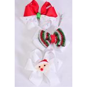 Hair Bow Jumbo Christmas Splendid Christmas Grosgrain Bow-tie/DZ **Alligator Clip** Bow Size-6&quot;x 6&quot;,4 of each Design Asst,Clip Strip &amp; UPC Code