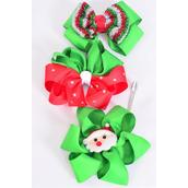 Hair Bow Jumbo Christmas Splendid Christmas Grosgrain Bow-tie/DZ **Alligator Clip** Bow Size-6"x 6",4 of each Design Asst,Clip Strip & UPC Code