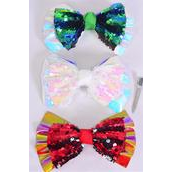 Hair Bow Jumbo XMAS Flip Sequin Iridescent Bow tie Red White Green Mix Grosgrain Bow-tie/DZ **Alligator Clip** Size-6&quot;x 5&quot; Wide,4 of each Color Asst,Clip Strip &amp; UPC Code.