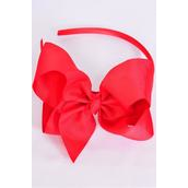 Headband Horseshoe Jumbo Grosgrain Bow-tie Red/DZ Red, Bow Size-5&quot;x 6&quot; Wide, Hang Tag &amp; UPC Code, Clear Box