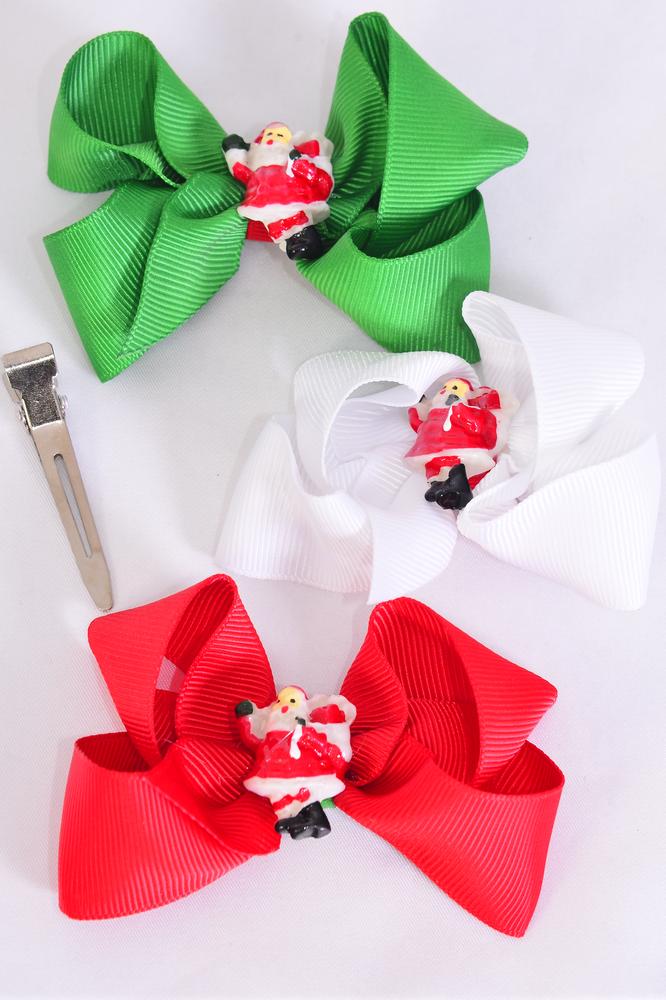Hair Bow Xmas Santa Charm Grosgrain Bowtie Dz Dz Alligator Clip Size 3 5 X 2 5 Wide 6 Red 3 Green 3 White Mix Display Card Upc Code W Clear Box Www Wholesaleimport Com