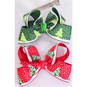Hair Bow Xmas Winter Snow Day Grosgrain Bow-tie/DZ **Alligator Clip** Bow Size-3&quot;x 2&quot; Wide,8 Red,4 Green Mix,Display Card &amp; UPC Code,W Clear Box