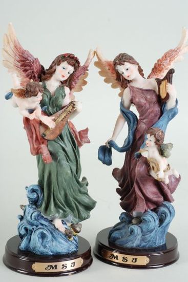 Figurine Angel White Wooden Base / Case Case Mix , Size - 4.5" x 4.5" x 9.5" Wide , 6 Green Angel & 6 Burgundy Angel Color Mix ,Color Gift Box & UPC Code,$24.00 for 12 pcs Angels