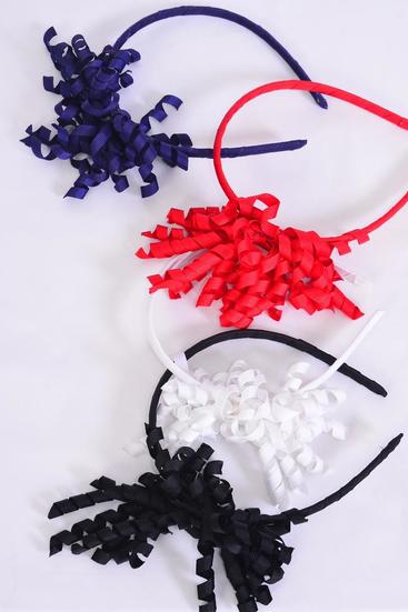 Headband Horseshoe Twirl Grosgrain Bow-tie Black White Red Navy Mix / 12 pcs = Dozen Color - 3 Red , 3 White , 3 Black , 3 Navy Color Mix , Hang tag & UPC Code , W Clear Box