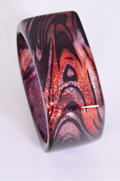 Bracelet Square Bangle Poly / 12 pcs = Dozen Size - 2.75" x 1.25" Dia Wide , Choose Colours , OPP bag & UPC Code