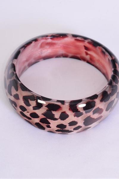Bracelet Bangle Poly Leopard / PC Pearl Leopard , Size - 2.75" x 1.25" Dia Wide , Hang tag & OPP bag & UPC Code