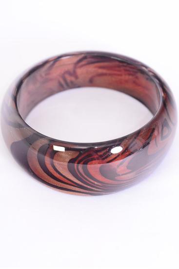Bracelet Bangle Poly Swirl Brown / PC Brown , Size - 2.75" x 1.25" Dia Wide , Hang tag & OPP bag & UPC Code