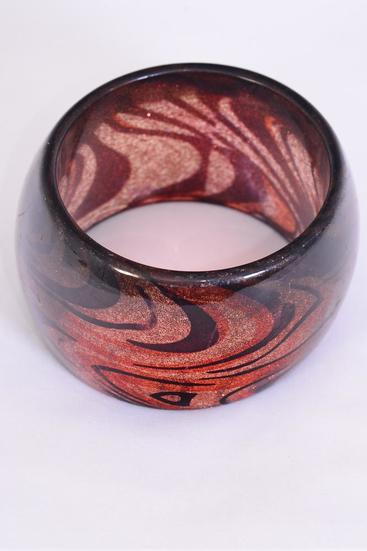Bracelet Bangle Poly Swirl Brown Glitter / PC Brown - Size - 2.75" x 1.75" Dia Wide , OPP Bag & UPC Code