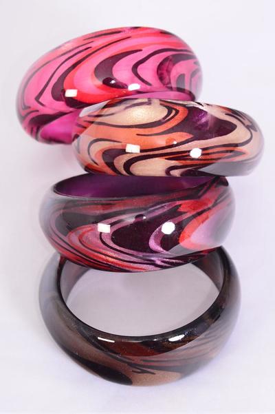 Bracelet Bangle Poly Swirl Prints / PC Size - 2.75" x 1.25" Dia Wide , Choose Colours , Hang Tag & OPP Bag & UPC Code