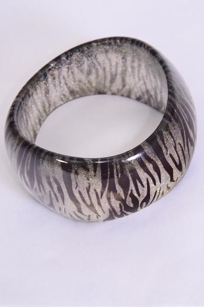 Bracelet Curvy Wavy Bangle Poly Animal Prints / PC Size - 2.75 x 2" Dia Wide , Choose Patterns , OPP Bag & UPC Code