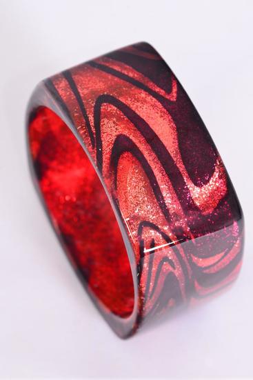 Bracelet Square Bangle Poly Red / 12 pcs = Dozen Red , Size - 2.75" x 1.5" Dia Wide , Opp bag & UPC Code
