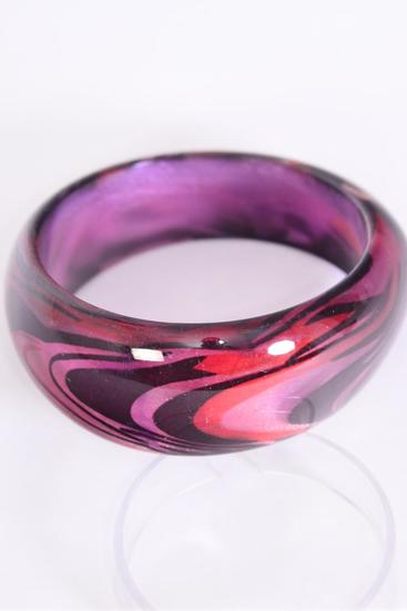 Bracelet Bangle Poly Swirl Purple / PC Purple , Size - 2.75" x 1.25" Dia Wide , Hang Tag & OPP bag & UPC Code