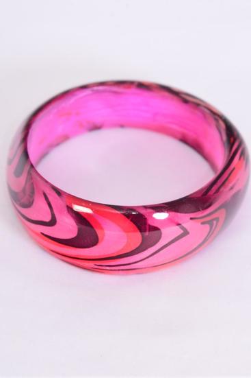 Bracelet Bangle Poly Swirl Fuchsia / PC Fuchsia , Size - 2.75" x 1.25" Dia Wide , Hang tag & OPP bag & UPC Code