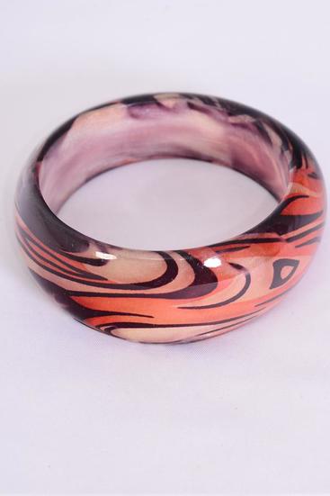 Bracelet Bangle Poly Swirl Beige / PC Beige , Size - 2.75" x 1.25" Dia Wide , Hang Tag & OPP bag & UPC Code