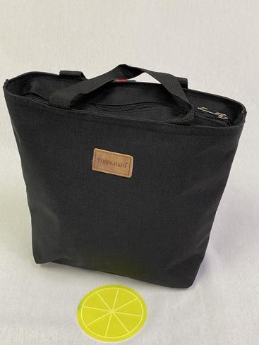 Lunch Bag Insulated W Silicone Coaster Black/PC **Black** Size-11"x 10"x 4" Wide, OPP bag