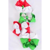 Hair Bow Jumbo XMAS Splendid Christmas Grosgrain Bow-tie/DZ **Alligator Clip** Bow Size-6"x 6",4 of each Design Asst,Clip Strip & UPC Code