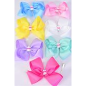 Hair Bow Jumbo Center Cute Easter Bunny Charm Grosgrain Bow-tie/DZ **Pastel** Size-6"x 5",Alligator Clip,2 White,2 Baby Pink,2 Lavender,2 Blue,2 Yellow,1 Hot Pink,1 Mint Green,7 Color Asst,Clip Strip & UPC Code