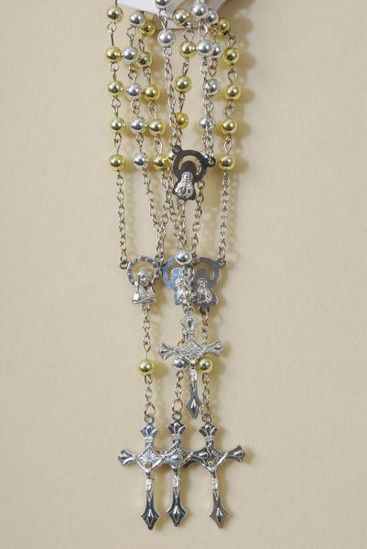 Bracelet Religious 6 mm Prayer Beads W Crucifix Cross Gold & Silver Mix/DZ match 78302 **Adjustable Length** 6 Gold & 6 Silver Mix,Hang tag & Opp Bag & UPC Code -