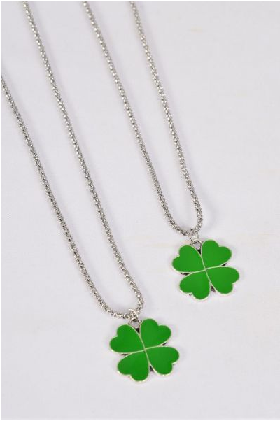 Necklace Silver Chain Clover / 12 pcs = Dozen  match 25057 25009 03177 Pendant - 1" Wide , 18" Extension Chain , Hang Tag & OPP Bag & UPC Code