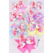 Hair Bow Jumbo Double Layered Llama Charm Grosgrain Bow-tie Pastel/DZ **Pastel** Alligator Clip,Size-6"x 6" Wide,2 White,2 Pearl Pink,2 Hot Pink,2 Lavender,2 Mint Green,1 Yellow,1 Blue Color Asst,Clip Strip & UPC Code