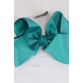 Hair Bow Extra Jumbo Cheer Type Bow Jade Green Grosgrain Bow-tie/DZ **Jade Green** Size-8&quot;x 7&quot; Wide,Alligator Clip,Clip Strip &amp; UPC Code