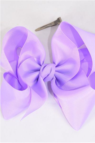 Hair Bow Jumbo Lavender Grosgrain Bow-tie / 12 pcs Bow = Dozen Alligator Clip , Size-6"x 5" Wide , Clip Strip & UPC Code