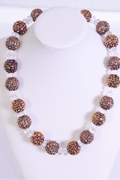 Necklace 20 mm Poly Balls Glass Crystals / 12 pcs = Dozen  18" Long w Extension Chain , Choose Colours , Hang Tag & OPP Bag & UPC Code 