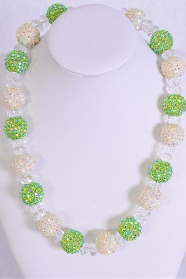 Necklace 20 mm Poly Balls Glass Crystals / PC 18" Long w Extension Chain ,Hang Tag & OPP Bag & UPC Code 