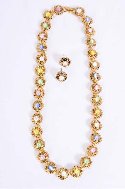 Necklace Sets Cateye Round Flower Shape Post / Sets Post , Size-18", Display Card & OPP Bag & UPC Code , Choose Colors