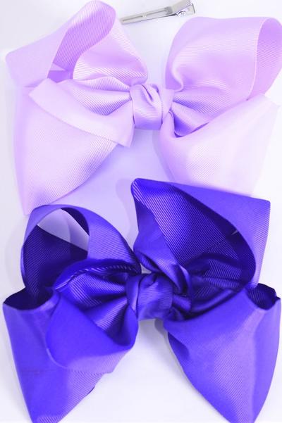 Hair Bow Extra Jumbo Cheer Type Bow Purple Mix Grosgrain Bow-tie / 12 pcs Bow = Dozen   Alligator Clip , Size - 8" x 7" Wide , 6 Lavender , 6 Purple Color Mix Clip Strip & UPC Code