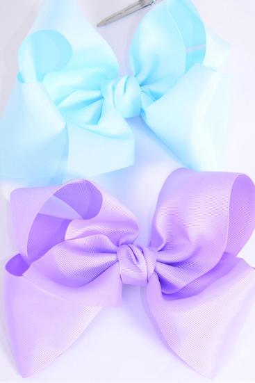 Hair Bow Extra Jumbo Cheer Type Bow Lavender Baby Blue Mix Grosgrain Bow-tie /  12 pcs Bow = Dozen Alligator Clip , Size - 8" x 7" Wide ,  6 Lavender , 6 Baby Blu Color Asst , Clip Strip & UPC Code