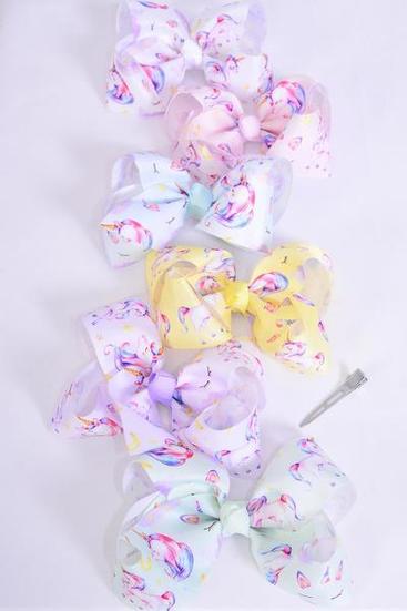 Hair Bow Jumbo Unicorn Pastel Grosgrain Bow-tie/DZ **Pastel** Alligator Clip,Size-6"x 5" Wide,2 White,2 Baby Blue,2 Pearl Pink,2 Baby Yellow,2 Lavender,2 Mint Green Color Asst,Clip Strip & UPC Code