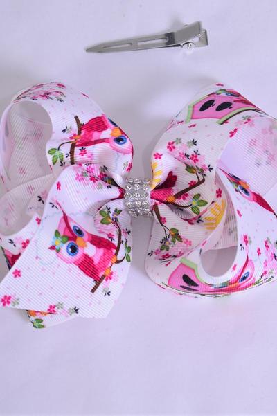Hair Bow Jumbo Cute Owl Grosgrain Bow-tie / 12 pcs Bow = Dozen Owl , Alligator Clip , Size - 6" x 5" Wide , Clip Strip & UPC Code
